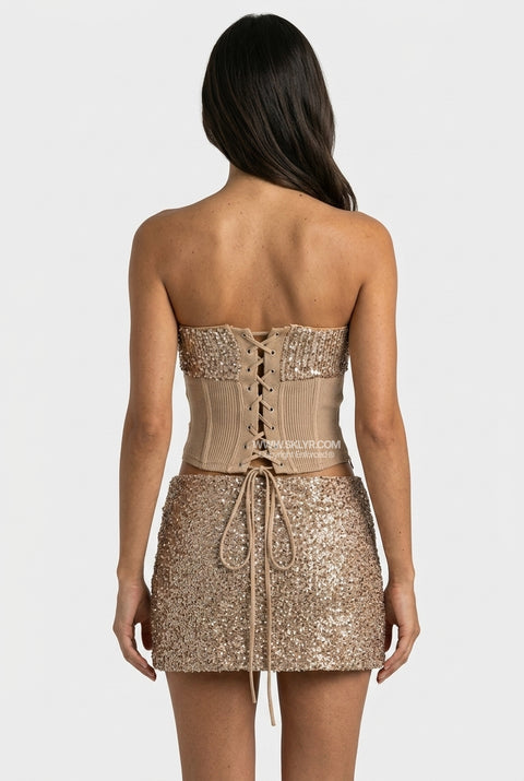 Champagne Corset & Mini Skirt Set