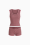 Button-Accented Striped Knit Matching Set