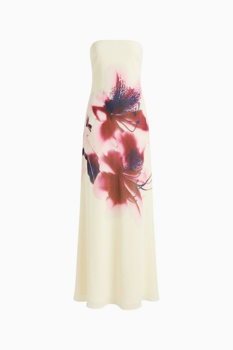 Cream Botanical Strapless Maxi Dress