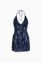 Navy Sequin Halter Mini Dress