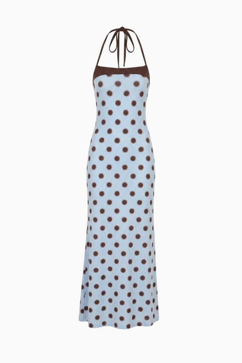 Blue Polka Dot Halter Maxi Dress