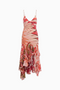 Pink Geometric Print Ruffle Midi Dress