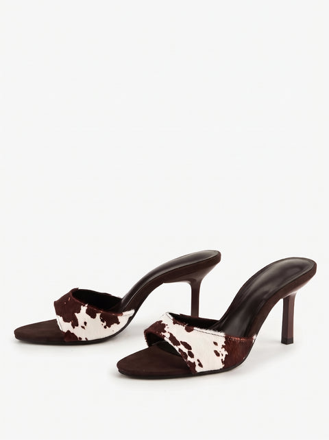 Cow Print Stiletto Mule Sandals