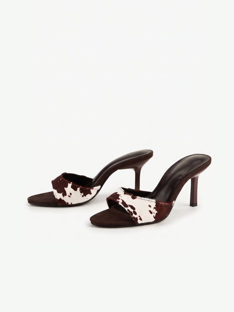 Cow Print Stiletto Mule Sandals