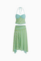 Sheer Stripe Twist-Bust Top & Skirt Set
