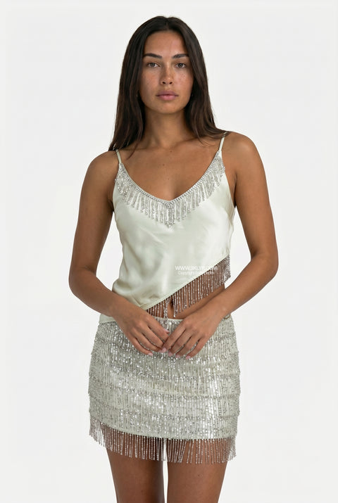 Green Beaded Halter & Skirt Set