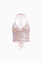 Pink Iridescent Paillette Halter  Top