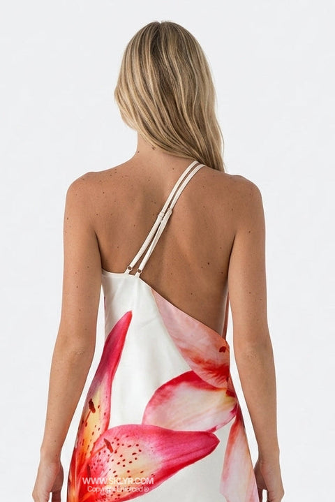 Pink Floral Cowl Neck Mini Dress