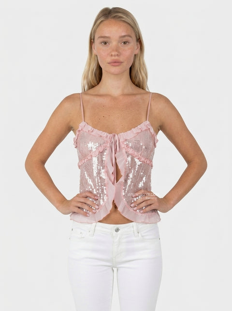 Pink Satin Spaghetti Strap Top