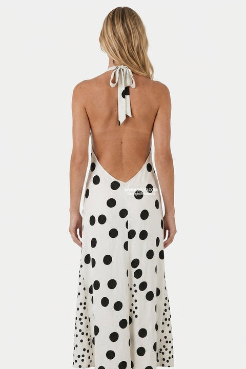 White Polka Dot Halter Maxi Dress