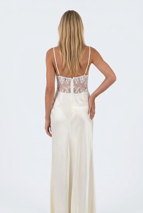 Ivory Lace-Trim Slip Maxi Dress