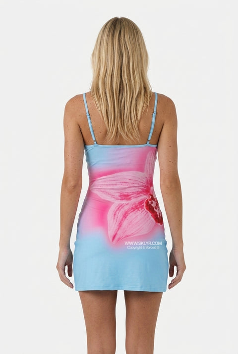 Blue Abstract Flowing Mini Dress