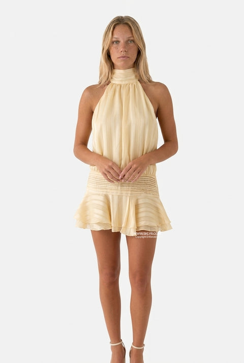 Blue Ruffle-Hem Mini Dress