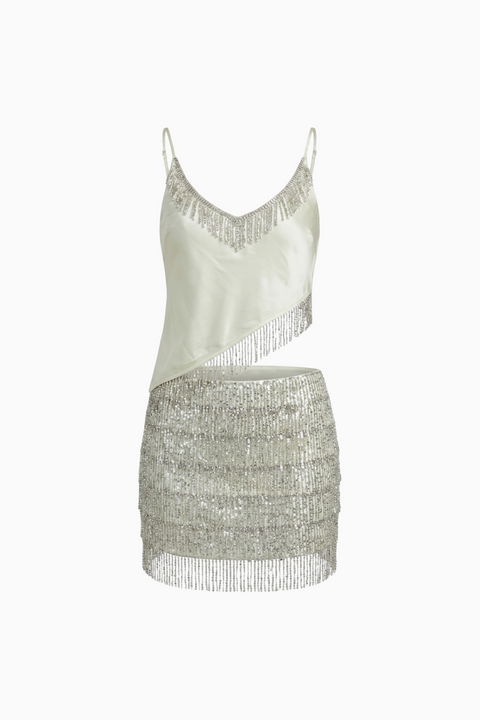 Green Beaded Halter & Skirt Set