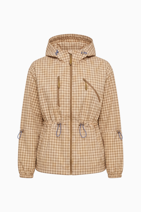 Gingham Check Zip-Up Hooded Utility Jacket