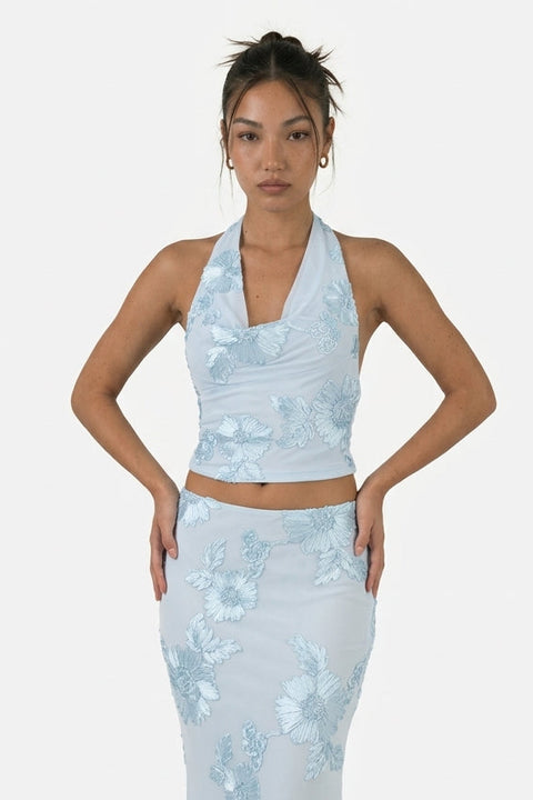 Light Blue Floral Appliqué Maxi Set