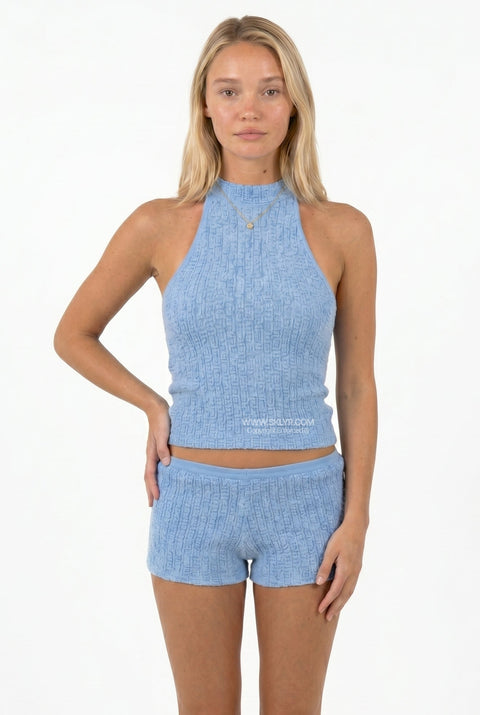 Blue Halter Top & Shorts Set