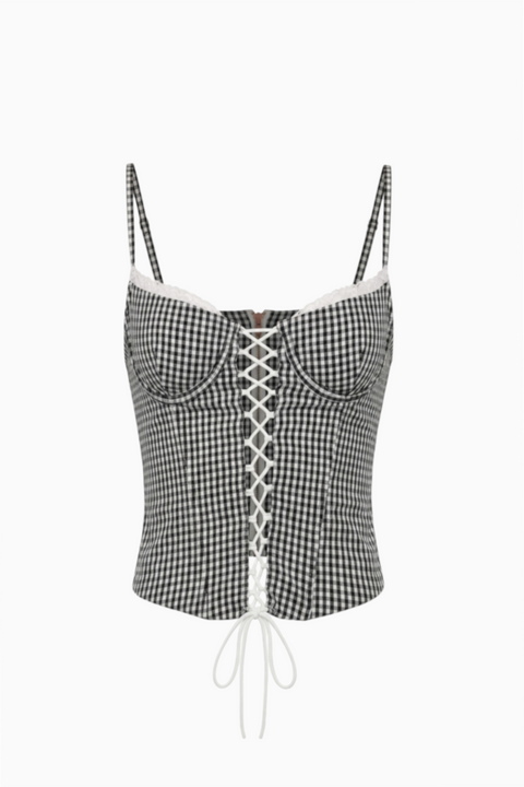 Black & White Gingham Lace-up Corset Top