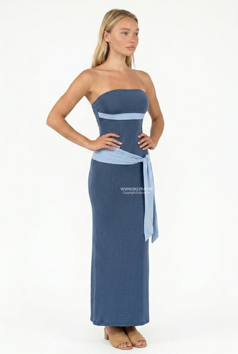 Navy Off-Shoulder Flowing Maxi Dress