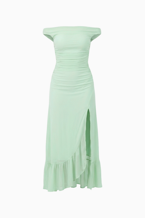 Pale Blush Ruched Maxi Dress