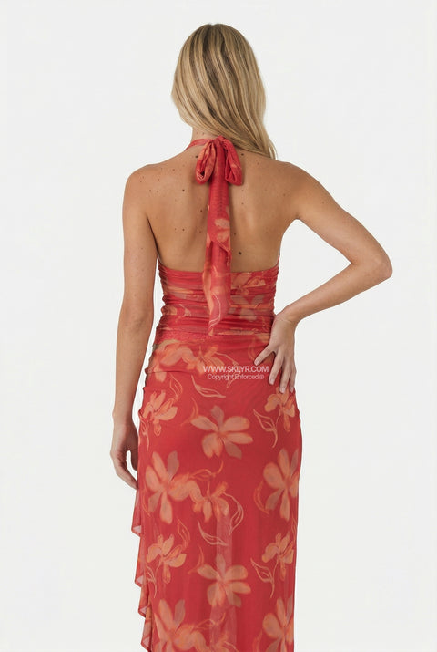 Red Floral Print Two-Piece Set
