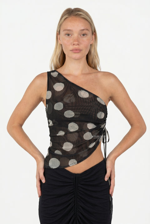 Black Asymmetric Ruffle Top