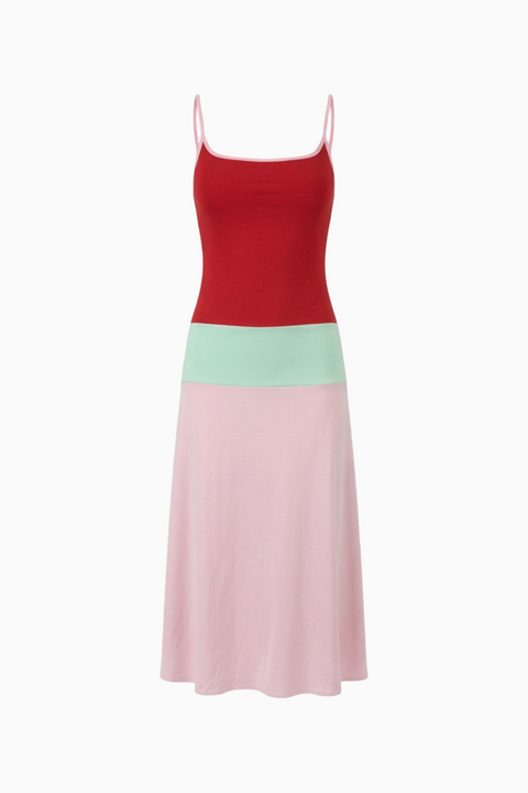 Color-Block Tricolor Strappy Midi Dress