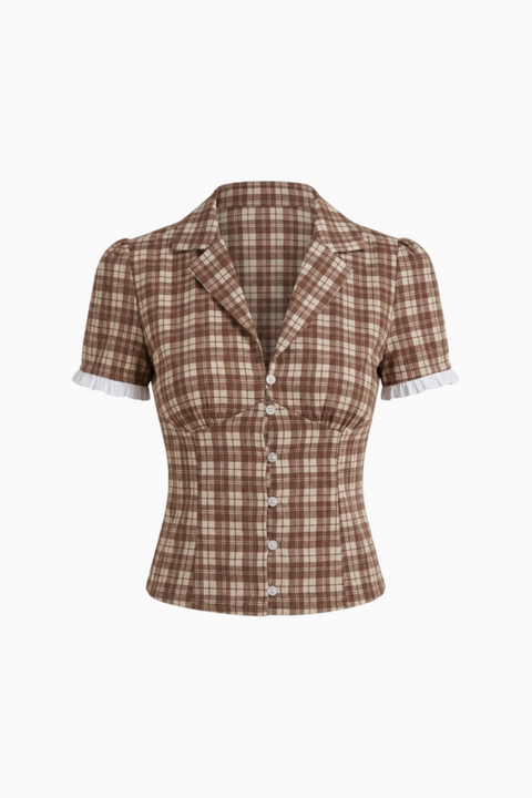 Brown Gingham Check Crop Top
