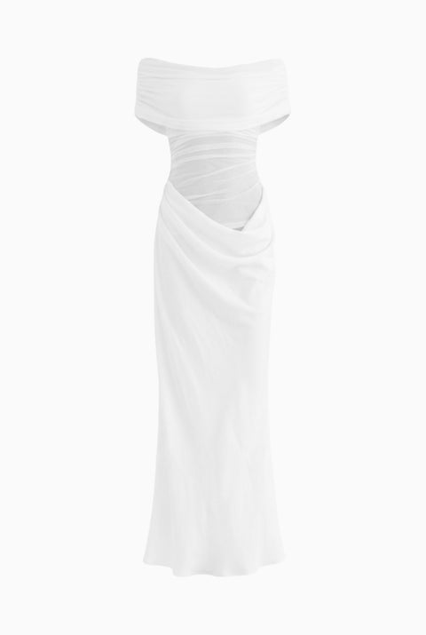 White Off-Shoulder Fitted Maxi Dress