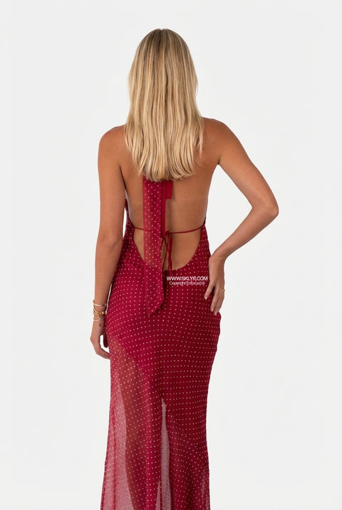 Rich Red Satin Fitted Maxi Dress