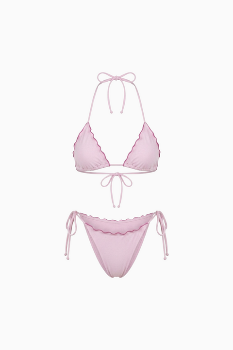 Baby Pink Lettuce Edge String Bikini