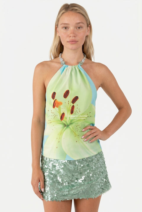 Lime Green Ring-Detail Fitted Top