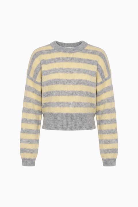 Cropped Grey and Yellow Striped Fuzzy Knit Sweater