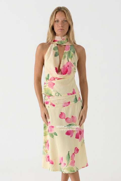 Yellow Floral Maxi Skirt Set