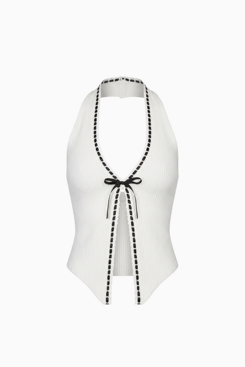 Contrast Trim Open Front Halter Top