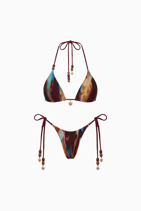 Earthy Swirl Tie-Side Triangle Bikini