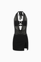 Black Sheer Panelled Halter with Ring Mini Dress