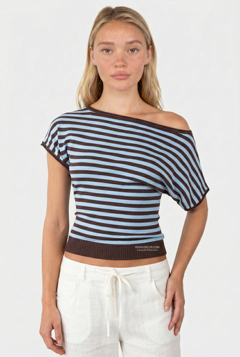 Asymmetrical Striped Knit Top