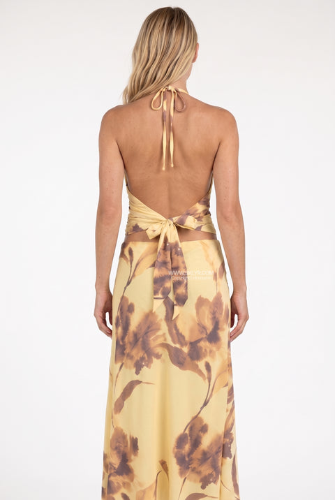 Yellow Floral Halter Neck Two-Piece Set