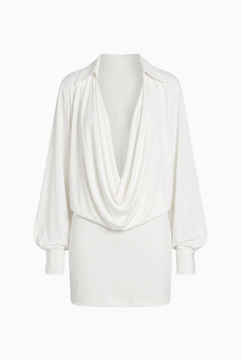 Cowl Neck Long Sleeve Mini Shirt Dress