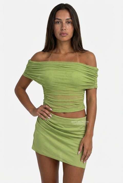 Lime Green Ruched Mini Dress