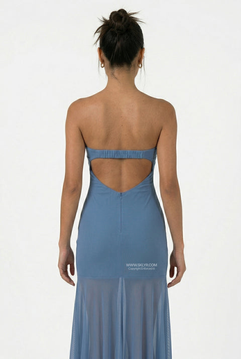 Sky Blue Silk-Finish Maxi