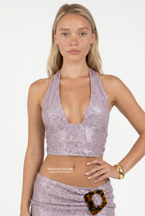 Silver Metallic Crop & Mini Skirt Set