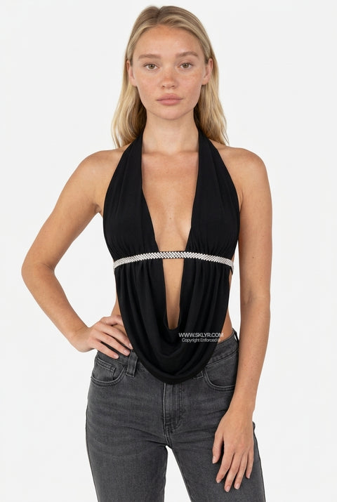 Black Mesh Halter Top