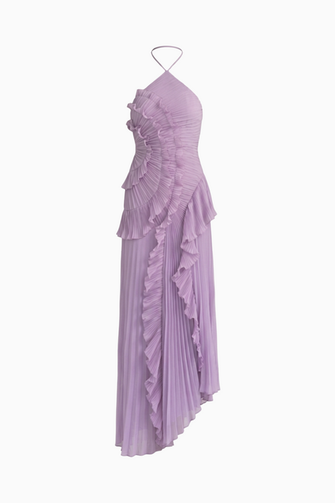 Lilac Ruffled Pleated Maxi Dress