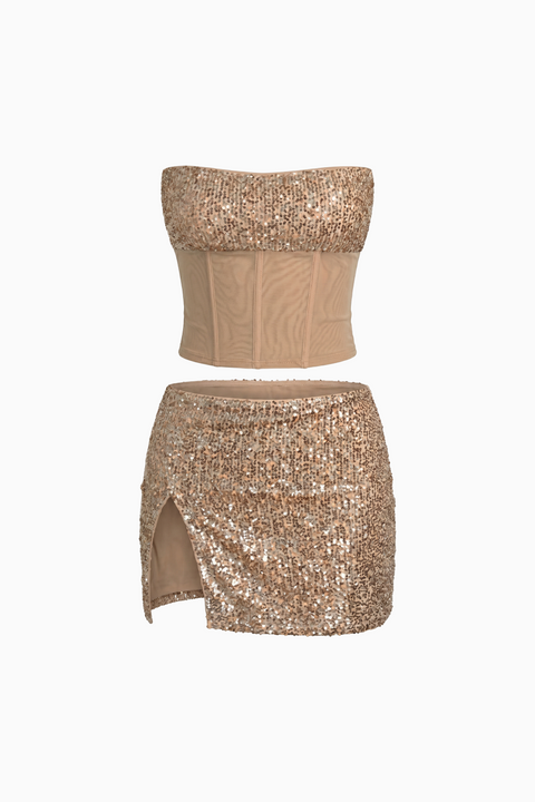 Champagne Corset & Mini Skirt Set