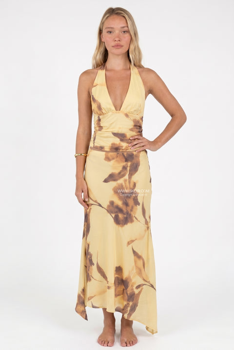Yellow Floral Halter Neck Two-Piece Set