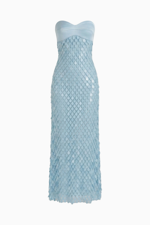 Strapless Mermaid Scale Long Dress
