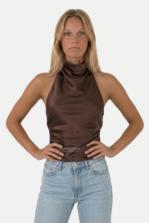 Brown Fitted Sleeveless Top