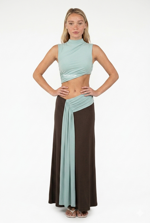 Brown & Mint Colorblock Maxi Dress